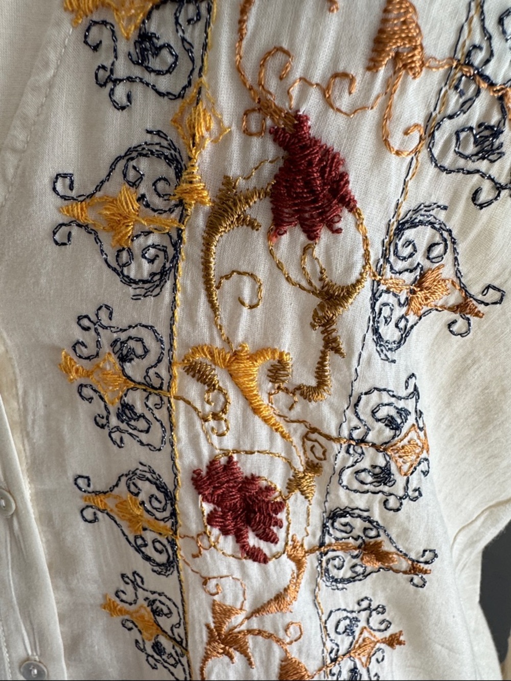 TINY by Anthropologie Embroidered Silk Blend Blouse - Ivory, Size L - Picture 7 of 8
